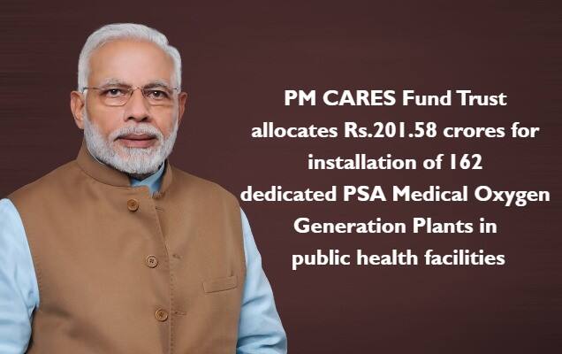 PM CARES Fund Trust allocates Rs.201.58 crores for installation of 162 dedicated PSA Medical Oxygen Generation Plants in public health facilities