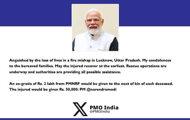 Prime Minister expresses grief over loss of lives in fire mishap in Lucknow