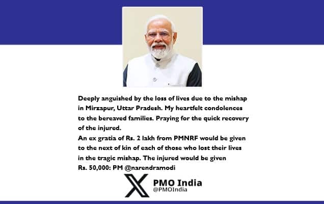 PM condoles loss of lives in a mishap in Mirzapur, Uttar Pradesh