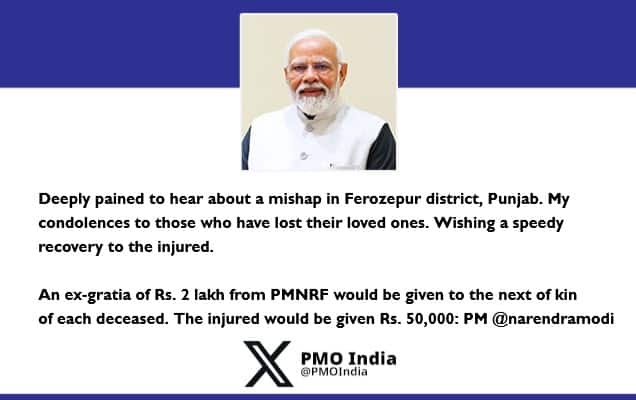 Prime Minister expresses grief over the mishap in Ferozepur, Punjab
