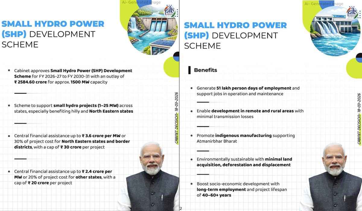 Cabinet approves scheme on ‘Small Hydro Power (SHP) Development Scheme for the period FY 2026-27 to FY 2030-31’