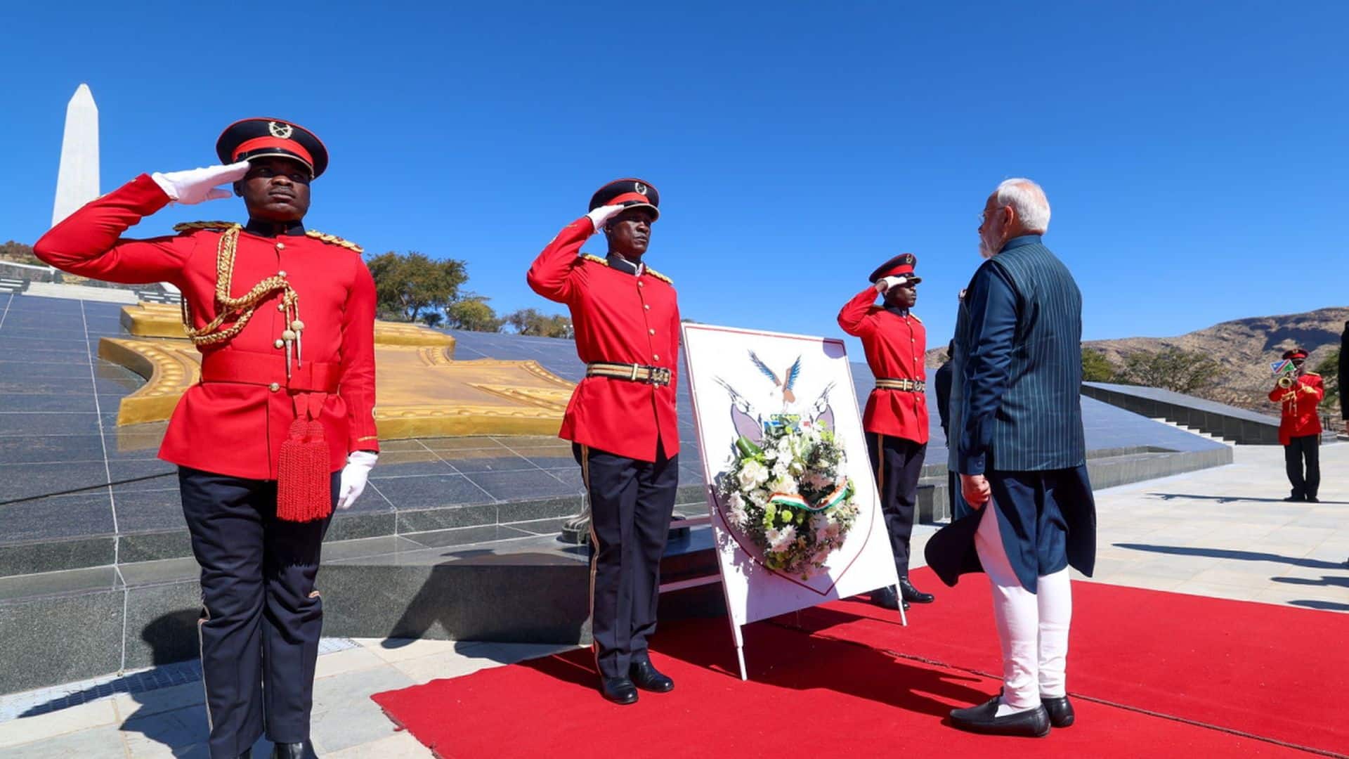 PM Modi pays homage to the Founding Father and First President of Namibia, Dr. Sam Nujoma, at Heroes Acre memorial