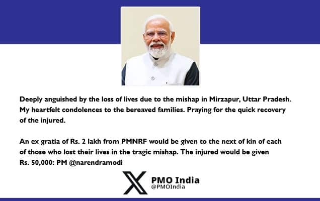 PM condoles loss of lives in a mishap in Mirzapur, Uttar Pradesh