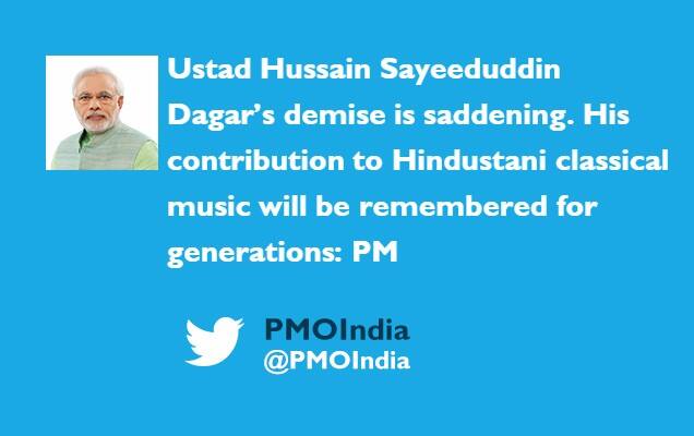 PM condoles the demise of Ustad Hussain Sayeeduddin Dagar