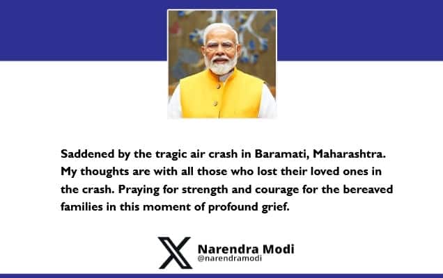 Prime Minister condoles loss of lives in a air crash in Baramati, Maharashtra