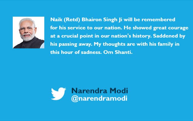 PM condoles the passing away of Naik (Retd) Bhairon Singh