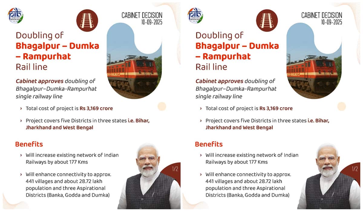 Cabinet approves a railway project connecting Bihar, Jharkhand and West Bengal worth Rs. 3,169 Crore Cabinet approves a railway project connecting Bihar, Jharkhand and West Bengal worth Rs. 3,169 Crore