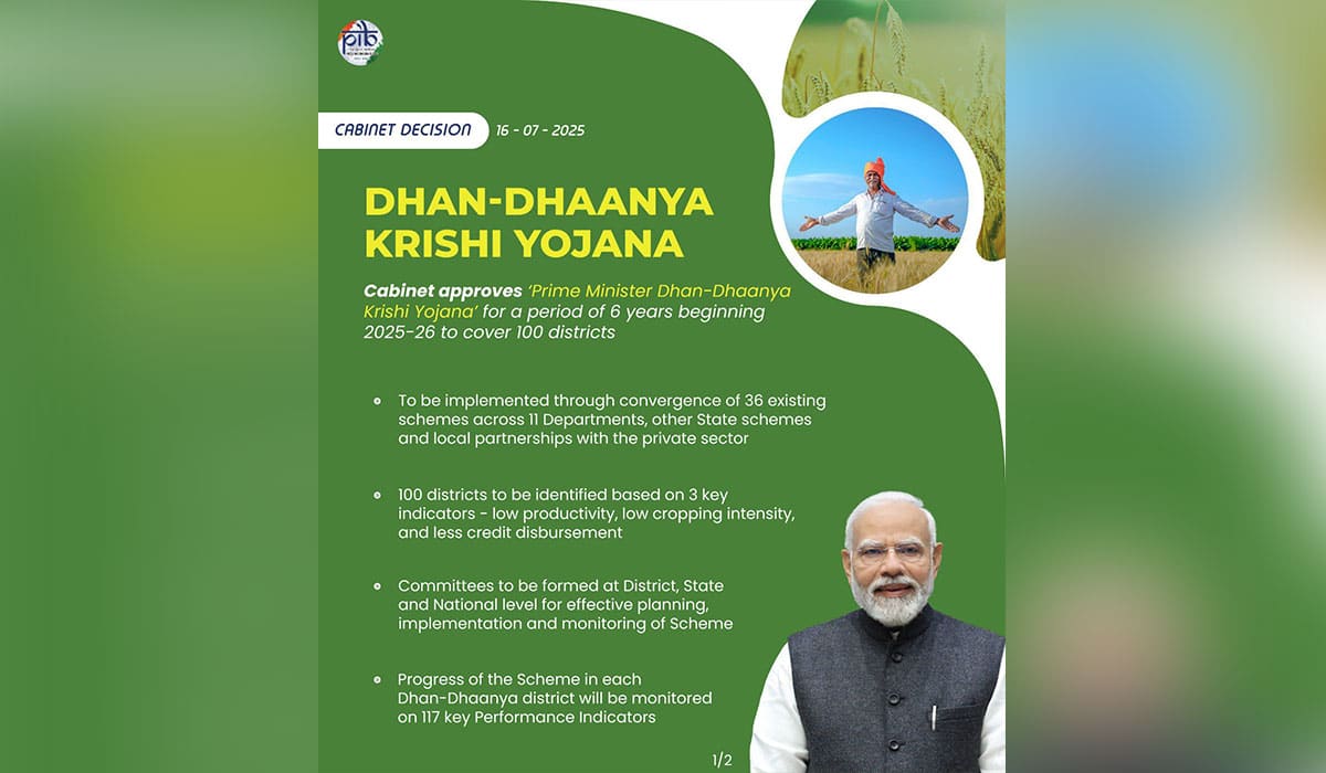 Cabinet approves the Prime Minister Dhan-Dhaanya Krishi Yojana