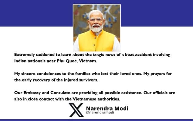 Prime Minister expresses grief over boat accident involving Indian nationals near Phu Quoc, Vietnam