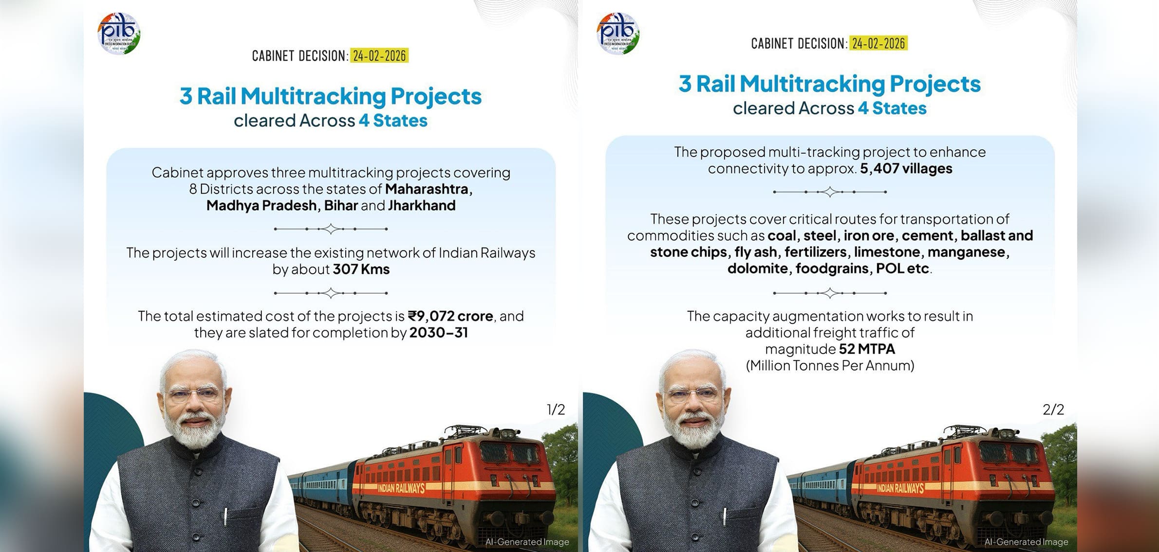 Cabinet approves three rail projects covering 8 districts across several states