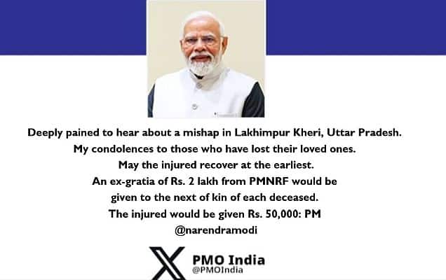 PM condoles loss of lives due to a mishap in Lakhimpur Kheri, Uttar Pradesh