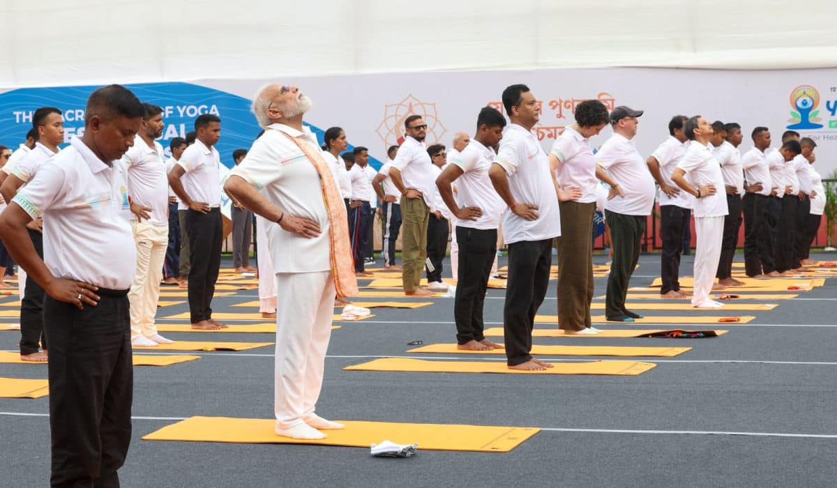 PM Modi leads the national observance of the 12th International Day of Yoga from Red Road in Kolkata, West Bengal
