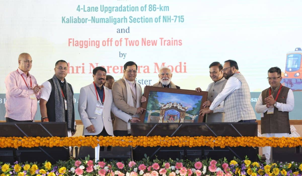 PM Modi performs Bhoomi Poojan of the Kaziranga Elevated Corridor Project, worth over ₹6,950 Crore in Kaliabor, Assam