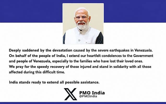 Prime Minister condoles the loss of lives in devastation caused by severe earthquakes in Venezuela
