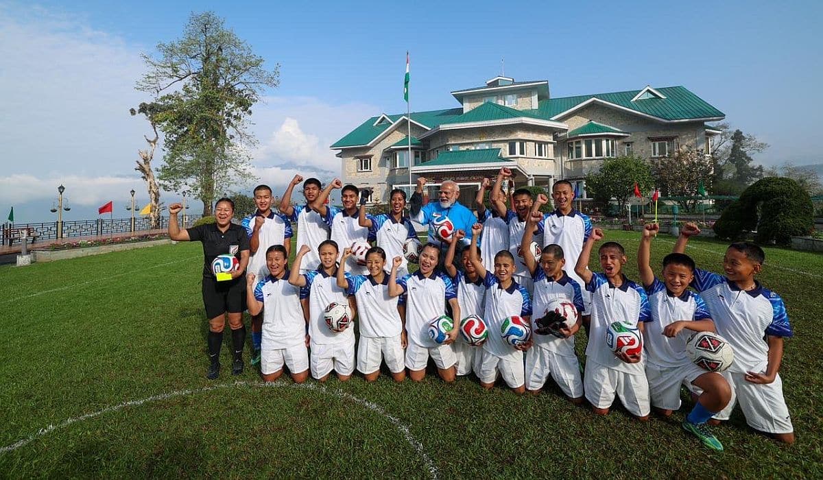 Prime Minister participates in an energetic football session with youngsters in Gangtok, Sikkim