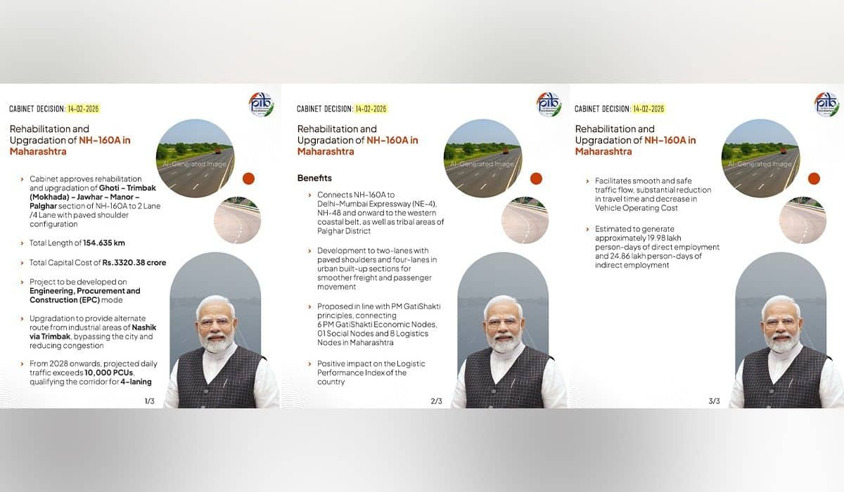 Cabinet approves upgradation of   NH-160A section in Maharashtra worth Rs.3320.38 crore 