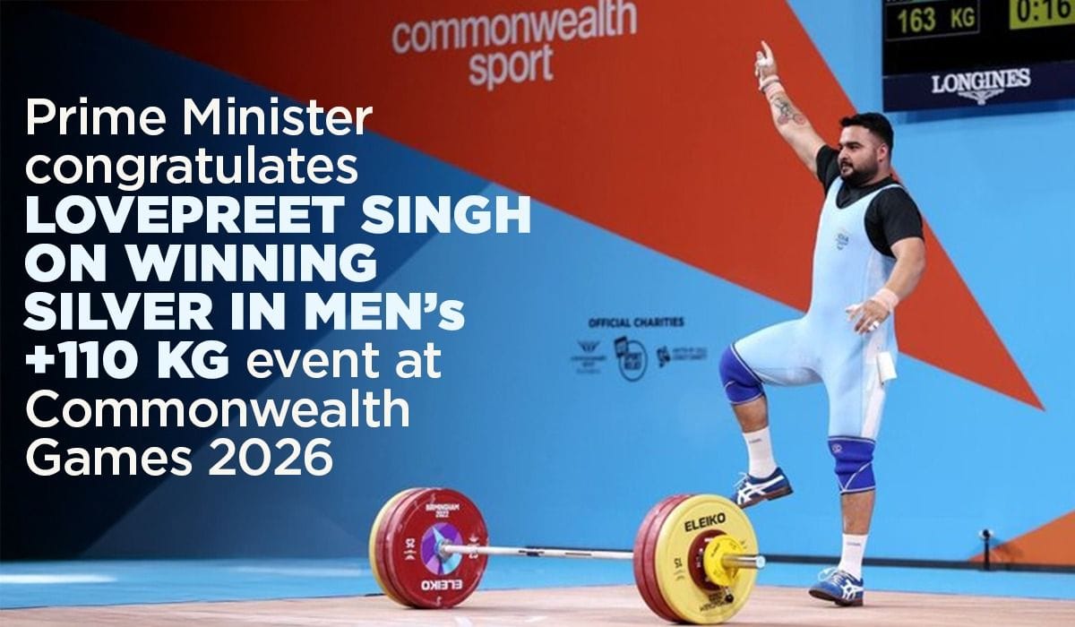 Prime Minister Narendra Modi congratulates Lovepreet Singh on winning Silver in Men’s +110 kg event at Commonwealth Games 2026