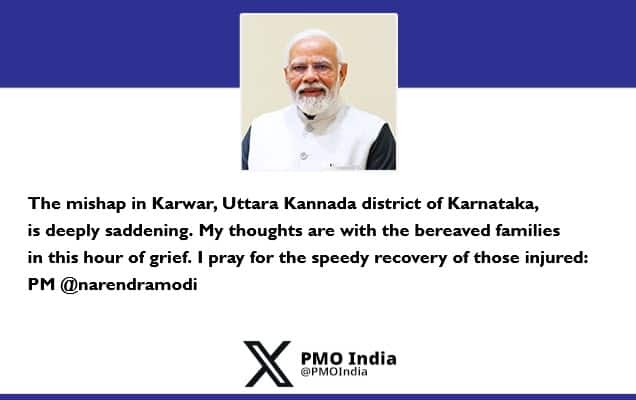 Prime Minister condoles loss of lives due to mishap in Karwar, Karnataka